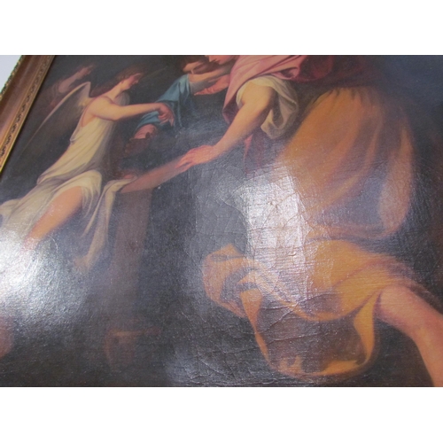 7596 - A 19th Century Continental oil on canvas of Biblical scene with celestial figures, 70.5cm x 91.5cm, ... 