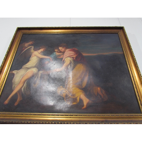 7596 - A 19th Century Continental oil on canvas of Biblical scene with celestial figures, 70.5cm x 91.5cm, ... 