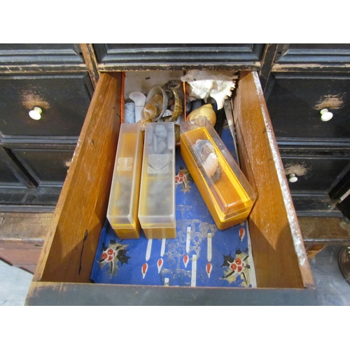 7603 - A 19th Century collector’s cabinet with 16 drawers of mixed shells, fossils and stones, 53cm x 68cm ... 