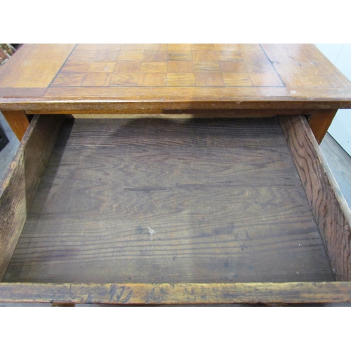 7613 - A rectangular veneered sewing table with chess board top on turned legs, a/f, 64.5cm x 51cm x 36cm