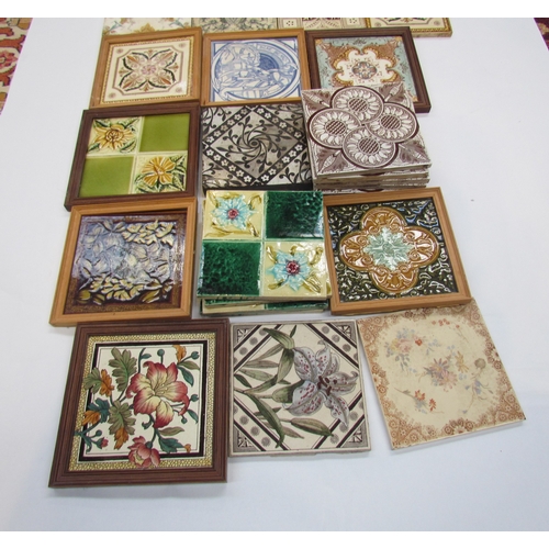 7503 - A collection of Victorian tiles together with a book on William De Morgan tiles