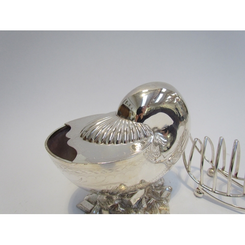 7636A - A Walker & Hall silver plated spoon warmer as a shell upon a rocky naturalistic base, together with ... 