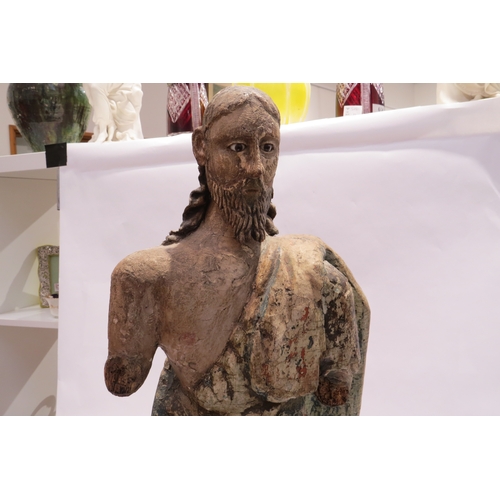 7236 - A 17th Century Spanish Colonial carved polychrome wood sculpture of Christ with glass eyes. The scul... 