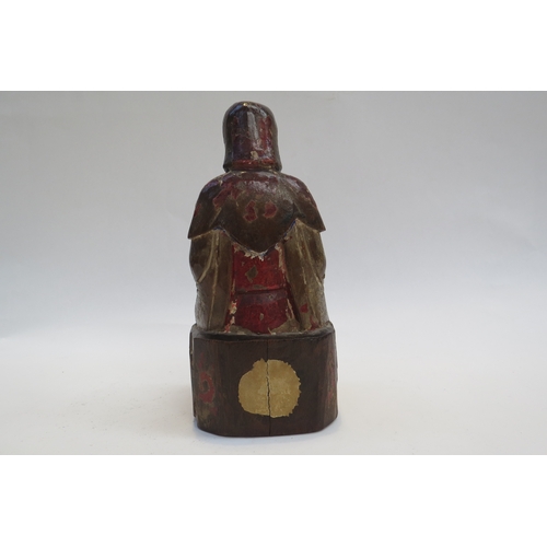 7242 - A late 18th Century Chinese polychrome wood figure of Guanyin, 19cm tall x 8.5cm x 8cm