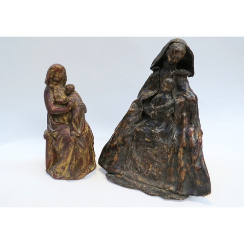 7247 - An early papier mache figure of the Virgin Mary and child Jesus and a gilded plaster example 29cm ta... 