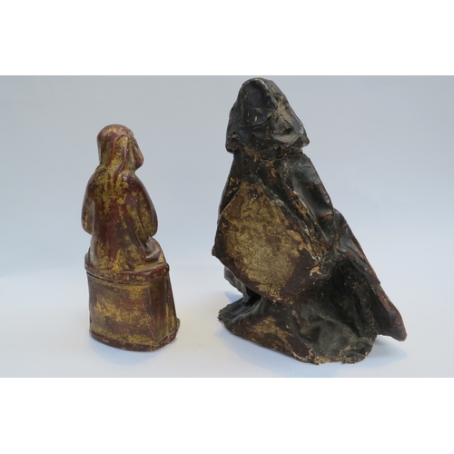 7247 - An early papier mache figure of the Virgin Mary and child Jesus and a gilded plaster example 29cm ta... 