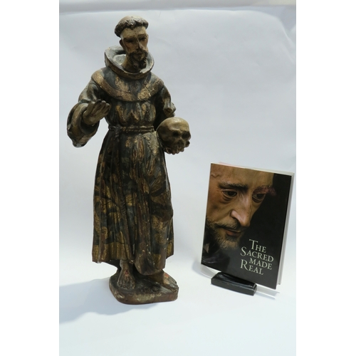 7250 - A 17th Century Spanish polychrome sculpture of Francis of Assisi in a time worn state with estofado ... 