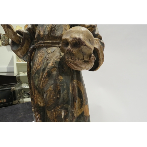 7250 - A 17th Century Spanish polychrome sculpture of Francis of Assisi in a time worn state with estofado ... 