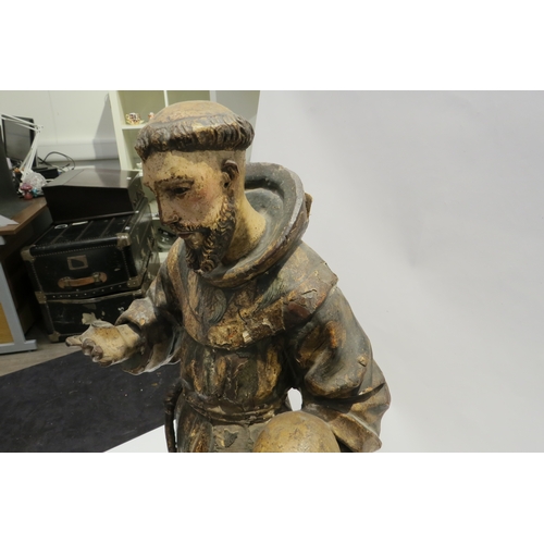 7250 - A 17th Century Spanish polychrome sculpture of Francis of Assisi in a time worn state with estofado ... 