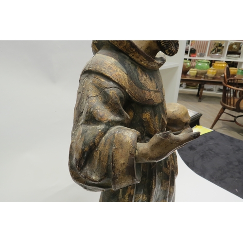 7250 - A 17th Century Spanish polychrome sculpture of Francis of Assisi in a time worn state with estofado ... 