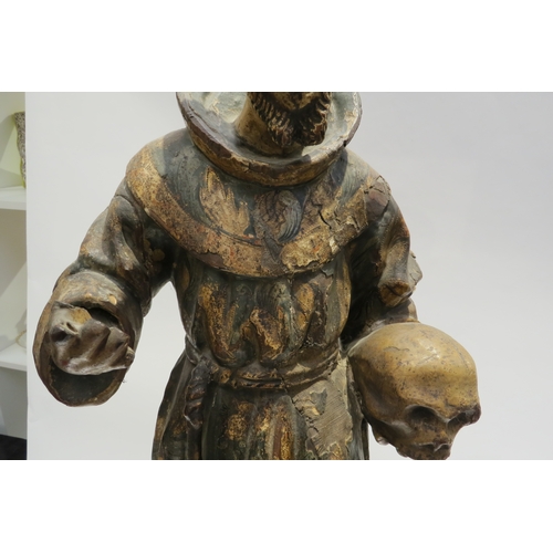 7250 - A 17th Century Spanish polychrome sculpture of Francis of Assisi in a time worn state with estofado ... 