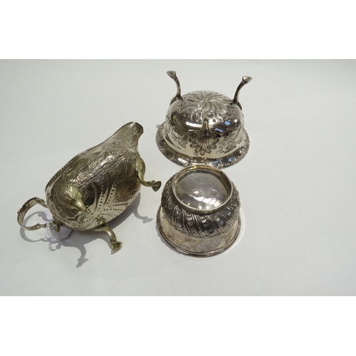 7728A - Three white metal items including sauceboat, footed bowl and sugar bowl, 448g