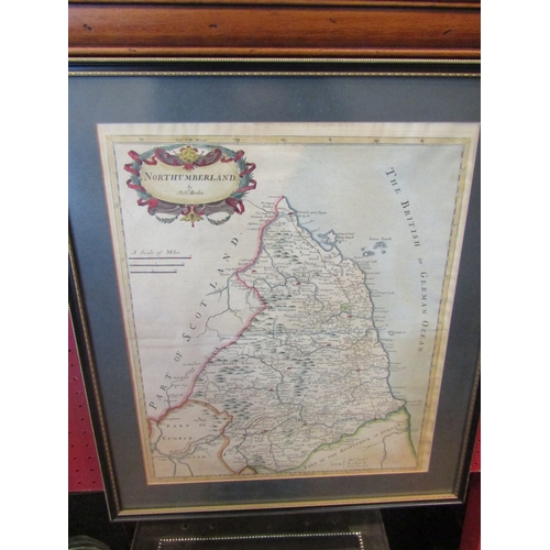 1071 - Two maps, Northumberland and Newcastle-upon-Tyne, both framed and glazed, 43cm x 36cm and 25cm x 34c... 