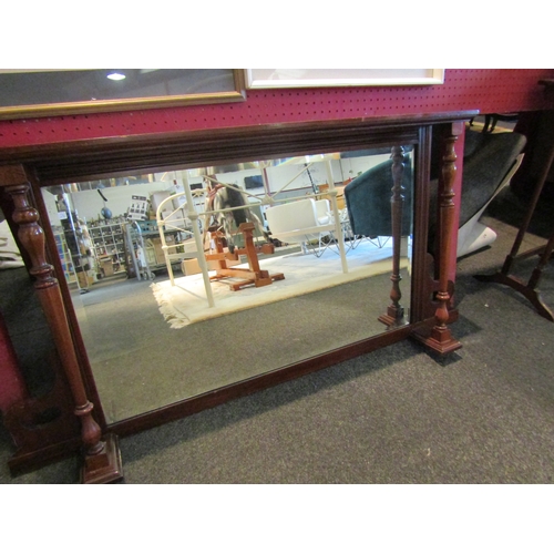 1082 - A Victorian mahogany overmantel mirror, shaped brackets, turned spindles, 60cm x 120cm total      (R... 