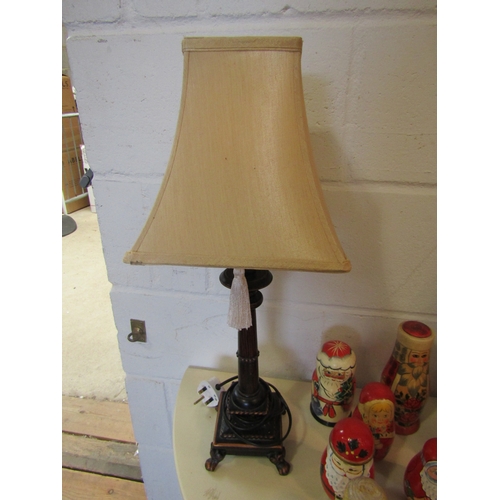 1102 - A pair of classical style table lamps with beige shades