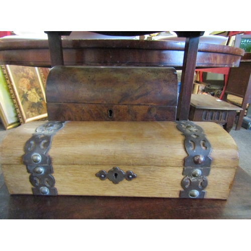 1116 - Two Victorian dome shape boxes including walnut and brass mounted       (E) £30-40