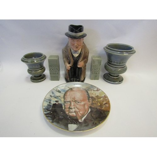 1223 - A Royal Doulton Winston Churchill character jug, Churchill plate, two Irish vases and a salt and pep... 