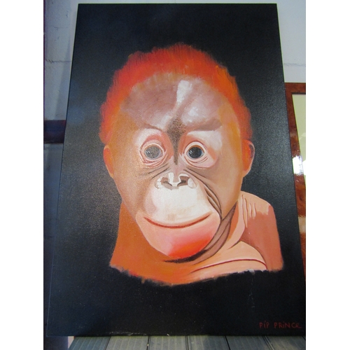 1244 - PIP PRINCE: An oil on canvas of baby orangutan, signed lower right, 76cm x 51cm   (R) £20