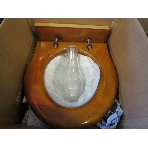 1256 - A wooden toilet seat, bed pan and men's urinal bottle