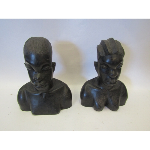 1310 - Two ebony Africa busts, female and gentleman a/f, 21cm tall   (E) £10-20