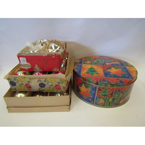 1329 - Three boxes and a tin of vintage Christmas baubles