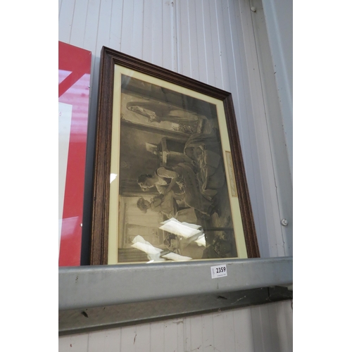 2359 - Two oak framed prints, lady with basket of kittens          (D)