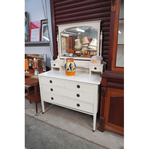 2362 - A white painted two over two dressing chest with raised mirror back