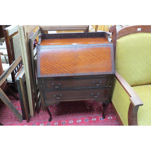 2397 - An Edwardian mahogany fret carved bureau          (E) £5-10