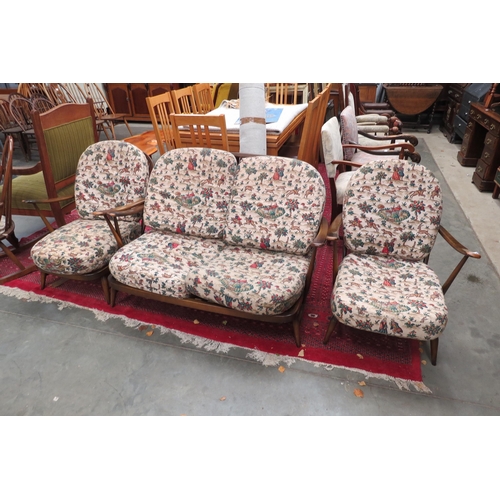 2390 - A Dark Ercol two seater sofa frame and two armchair frames