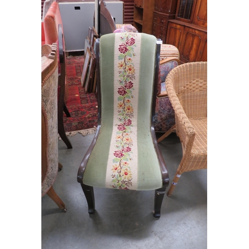 2418 - A 1930's mahogany slipper chair with needle-point upholstery