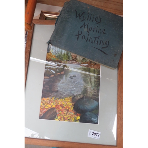 2072 - Assorted framed and unframed pictures and book of Wyllie's marine paintings