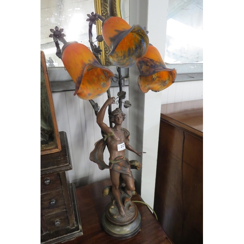 2127 - A resin figural lamp of a dancing man with three Art Deco style shades (one finger missing)   (R)  £... 