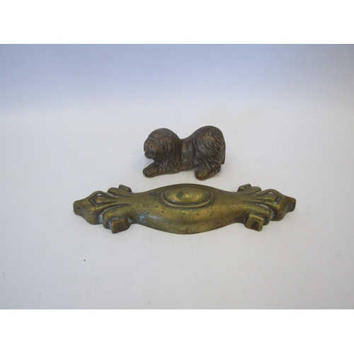 1540 - A brass figure of a dog and a brass paperweight   (E)  £15-20