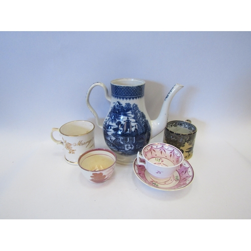 1541 - A collection of 19th Century ceramics to include an oval bold Imari pattern platter, lustre cup and ... 