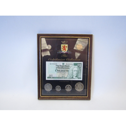 1548 - A framed set of The Caledonian Collection Royal Bank of Scotland pre decimal coins and £1 note   (E)... 