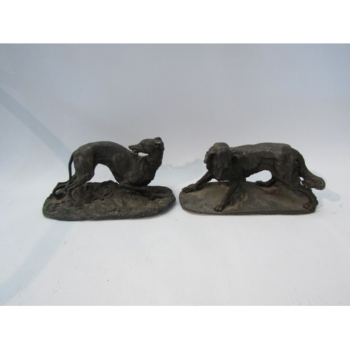 1553 - Two spelter dog figures, Spaniel and Greyhound, bases 25cm long