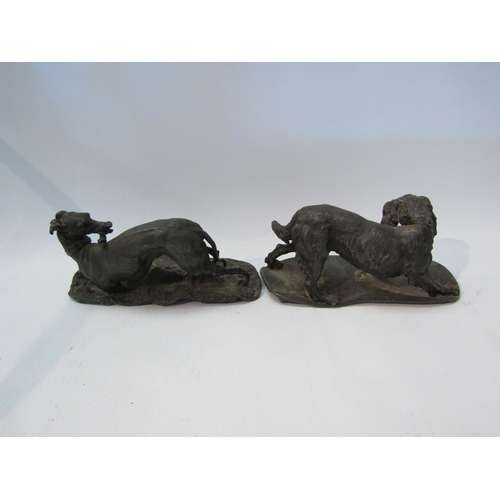 1553 - Two spelter dog figures, Spaniel and Greyhound, bases 25cm long