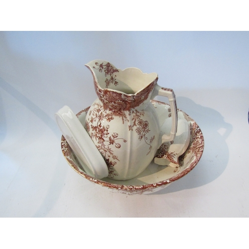 1576 - A Victorian Stoke pottery wash set, white ground printed with rush coloured leaves and flowers   (C)