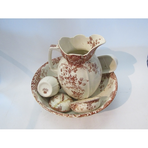 1576 - A Victorian Stoke pottery wash set, white ground printed with rush coloured leaves and flowers   (C)