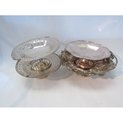 1577 - Three plated cake baskets with over head swing handles and an EPNS tazza (4)