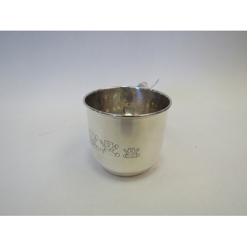 1420 - A silver Christening cup with three engraved teddy bears to front, Birmingham 1931, 62g