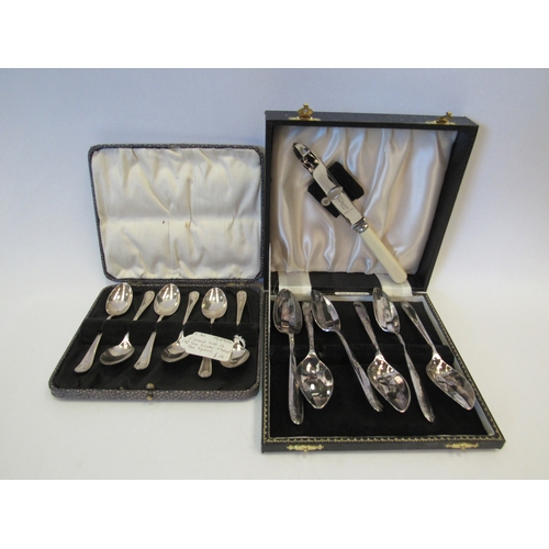 1441 - A cased set of plated teaspoons and a cased set of plated grapefruit spoons