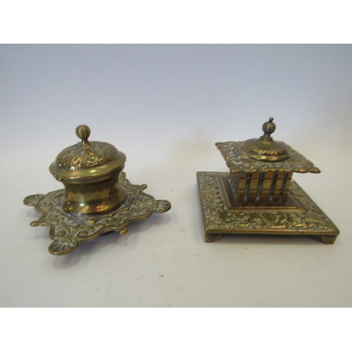 1452 - Two ornate brass inkwells