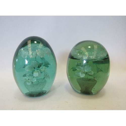 1472 - Two Victorian green glass dumps, both 13cm tall