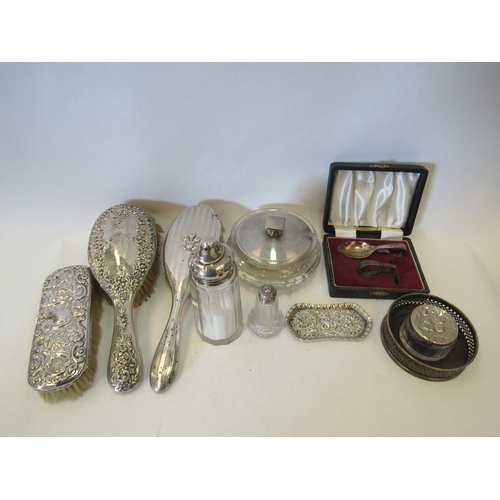 1473 - Silver backed items including brushes, powder pot, sugar caster, etc