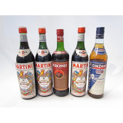 8100 - Martini Rosso 75cl x 3, Dubonnet Red 75cl, Cinzanno Bianco 75cl (5)