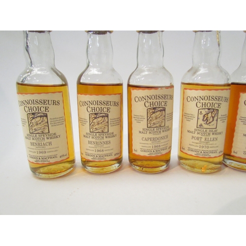 8008 - 9 Whisky miniatures 5cl, all Connoisseurs Choice, 1998 Caperdonich, 1968 Benrinnes, 1969 Benriach, 1... 