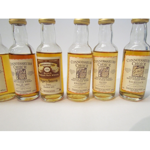 8008 - 9 Whisky miniatures 5cl, all Connoisseurs Choice, 1998 Caperdonich, 1968 Benrinnes, 1969 Benriach, 1... 