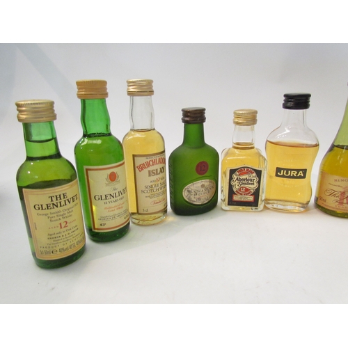 8051 - 12 Whisky miniatures 5cl, The Glenlivet 12 year old x 4, Bruichladdich Islay 10 year old, Bunnahobha... 