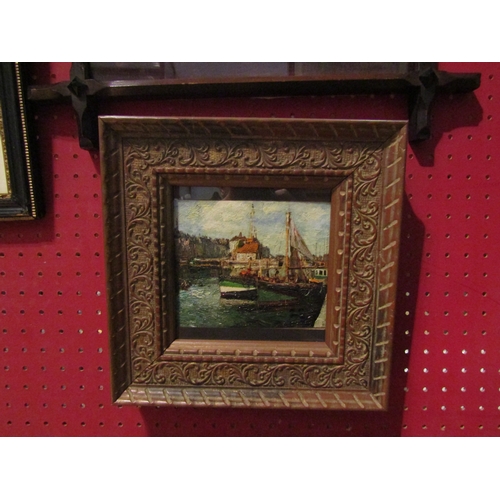 1152 - An oil on card, the fishing port of Honfleur by Michigan, title and artist's signature verso, 12cm x... 